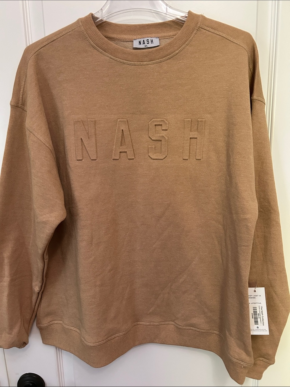 Ash Nash Embossed Crew Sweatshirt in Camel Brown